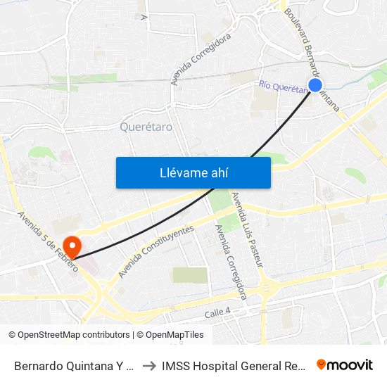 Bernardo Quintana Y Av. Universidad to IMSS Hospital General Regional 1 Querétaro map
