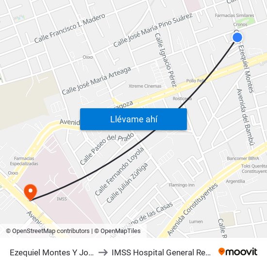 Ezequiel Montes Y José Ma. Arteaga to IMSS Hospital General Regional 1 Querétaro map