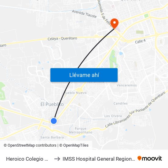 Heroico Colegio Militar, 86b to IMSS Hospital General Regional 1 Querétaro map