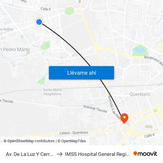 Av. De La Luz Y Cerro Del Capulín to IMSS Hospital General Regional 1 Querétaro map