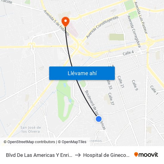 Blvd De Las Americas Y Enrique Bordes to Hospital de Ginecobstetricia map