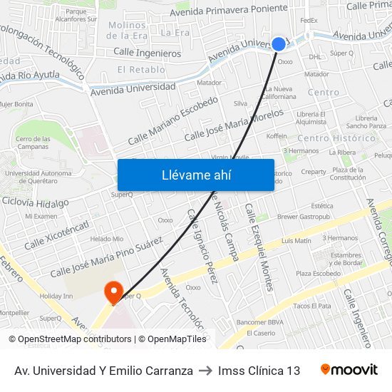 Av. Universidad Y Emilio Carranza to Imss Clínica 13 map