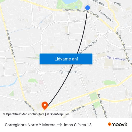 Corregidora Norte Y Morera to Imss Clínica 13 map