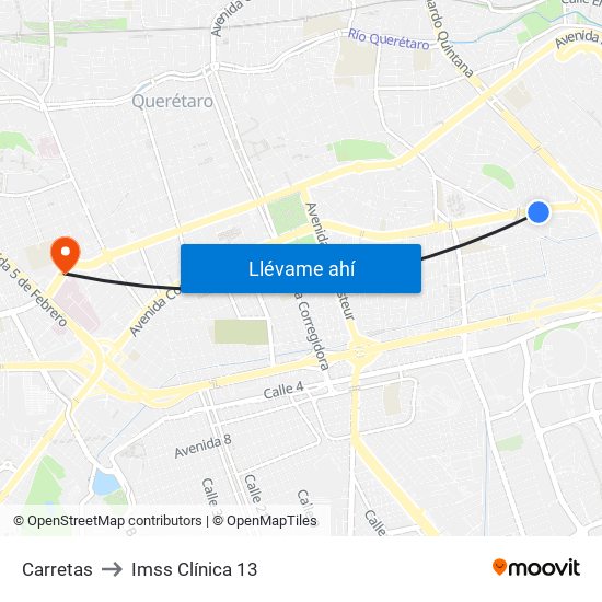 Carretas to Imss Clínica 13 map