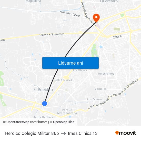 Heroico Colegio Militar, 86b to Imss Clínica 13 map