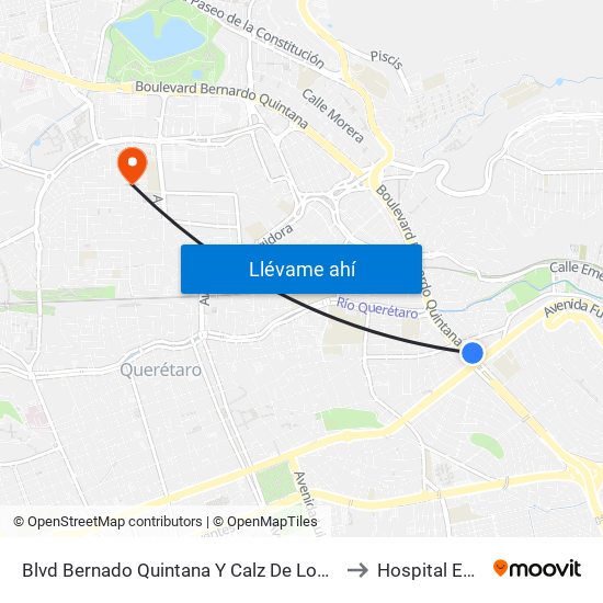 Blvd Bernado Quintana Y Calz De Los Arcos to Hospital EBOR map