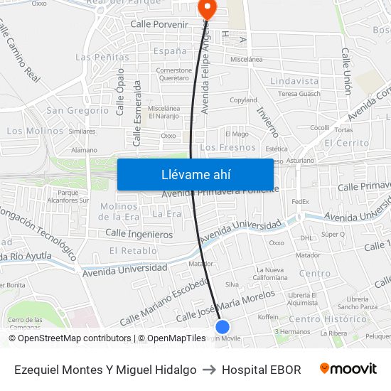 Ezequiel Montes Y Miguel Hidalgo to Hospital EBOR map