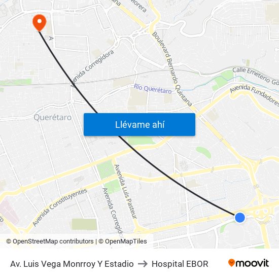 Av. Luis Vega Monrroy Y Estadio to Hospital EBOR map