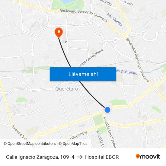 Calle Ignacio Zaragoza, 109_4 to Hospital EBOR map
