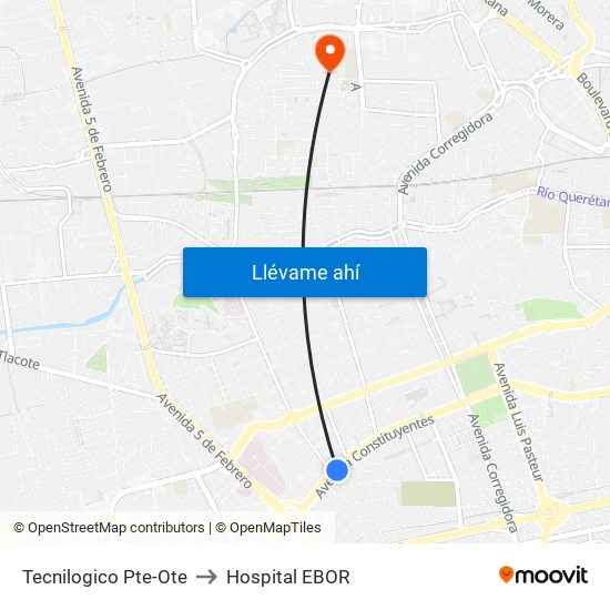 Tecnilogico Pte-Ote to Hospital EBOR map