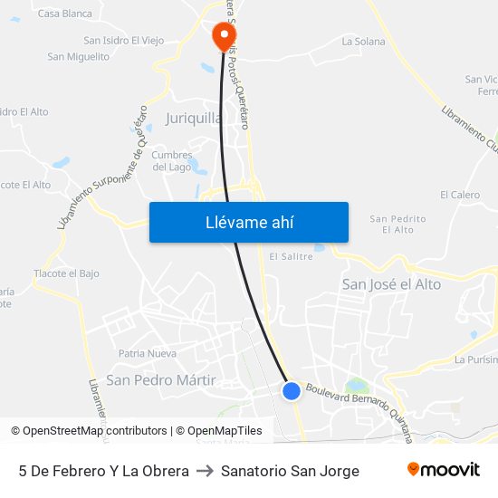 5 De Febrero Y La Obrera to Sanatorio San Jorge map