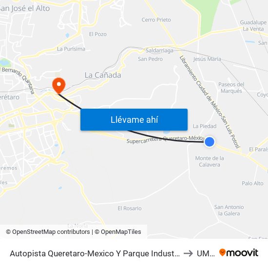 Autopista Queretaro-Mexico Y Parque Industrial El Marques to UMF 2 map