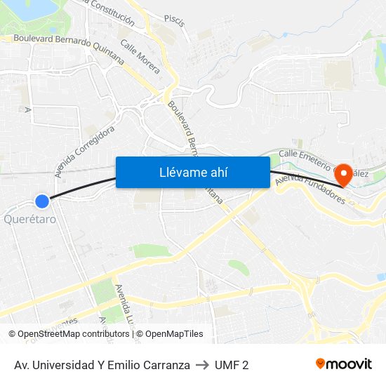 Av. Universidad Y Emilio Carranza to UMF 2 map