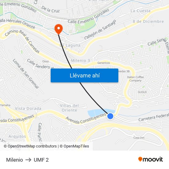 Milenio to UMF 2 map