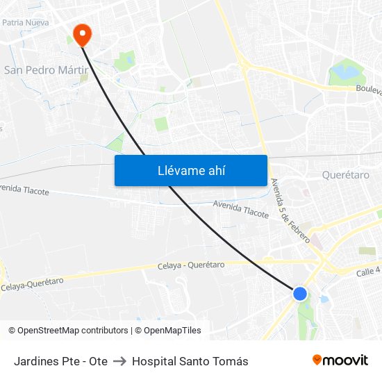 Jardines Pte - Ote to Hospital Santo Tomás map