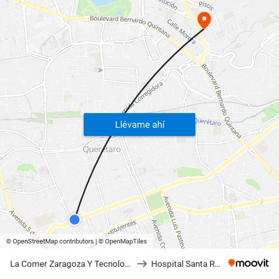 La Comer Zaragoza Y Tecnologico to Hospital Santa Rosa map