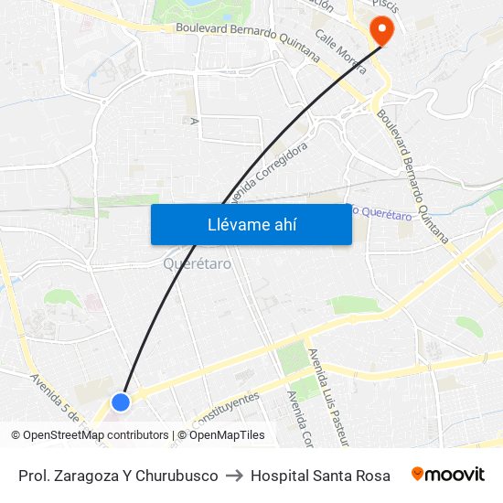 Prol. Zaragoza Y Churubusco to Hospital Santa Rosa map