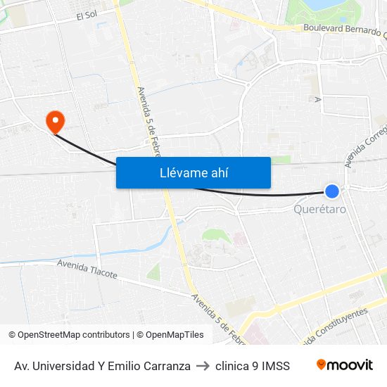 Av. Universidad Y Emilio Carranza to clinica 9 IMSS map