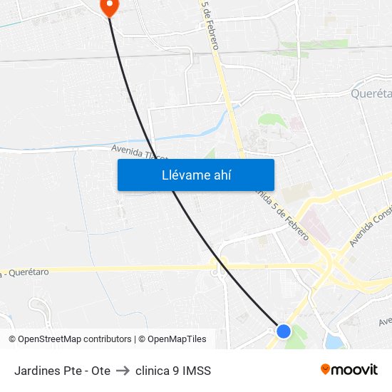 Jardines Pte - Ote to clinica 9 IMSS map