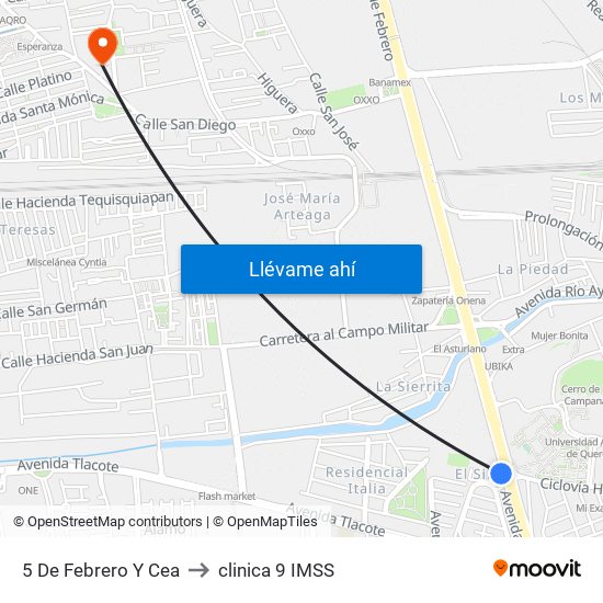 5 De Febrero Y Cea to clinica 9 IMSS map