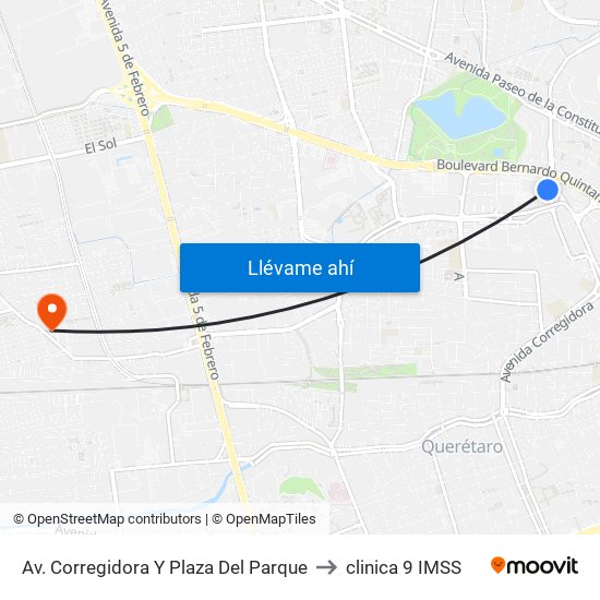 Av. Corregidora Y Plaza Del Parque to clinica 9 IMSS map