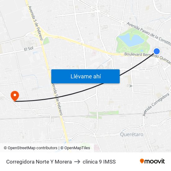 Corregidora Norte Y Morera to clinica 9 IMSS map