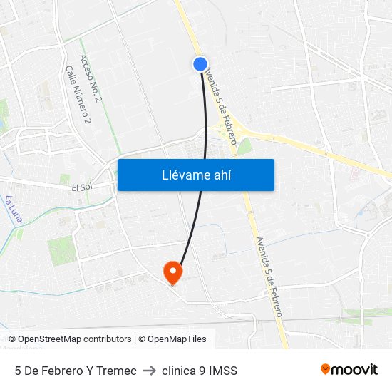 5 De Febrero Y Tremec to clinica 9 IMSS map