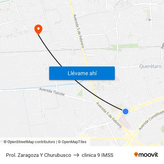 Prol. Zaragoza Y Churubusco to clinica 9 IMSS map