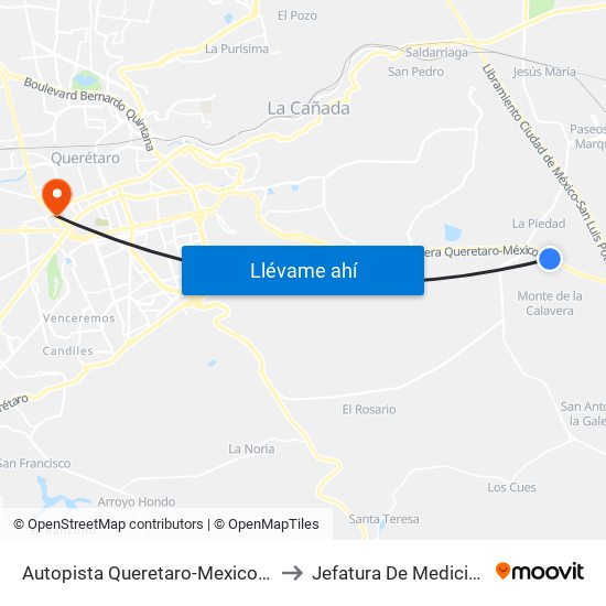 Autopista Queretaro-Mexico Y Parque Industrial El Marques to Jefatura De Medicina Interna HGR 1 IMSS map