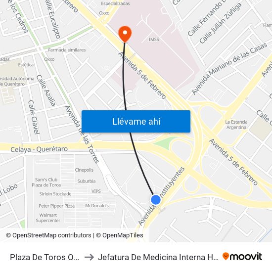 Plaza De Toros Ote - Pte to Jefatura De Medicina Interna HGR 1 IMSS map