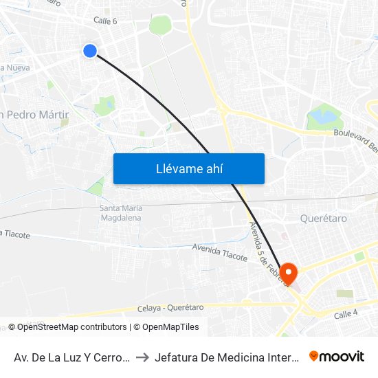 Av. De La Luz Y Cerro Del Capulín to Jefatura De Medicina Interna HGR 1 IMSS map