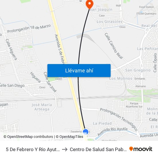 5 De Febrero Y Río Ayutla to Centro De Salud San Pablo map