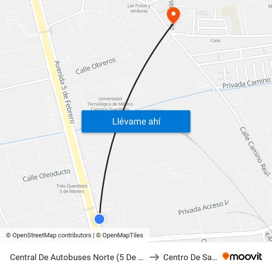 Central De Autobuses Norte (5 De Febrero Y Epigmenio González) to Centro De Salud San Pablo map