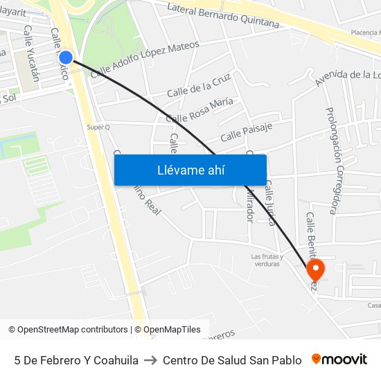 5 De Febrero Y Coahuila to Centro De Salud San Pablo map