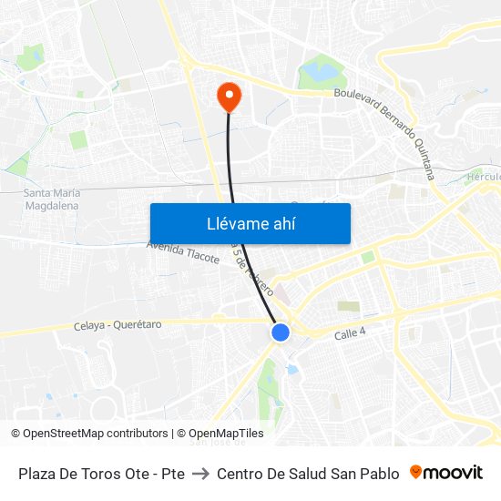 Plaza De Toros Ote - Pte to Centro De Salud San Pablo map