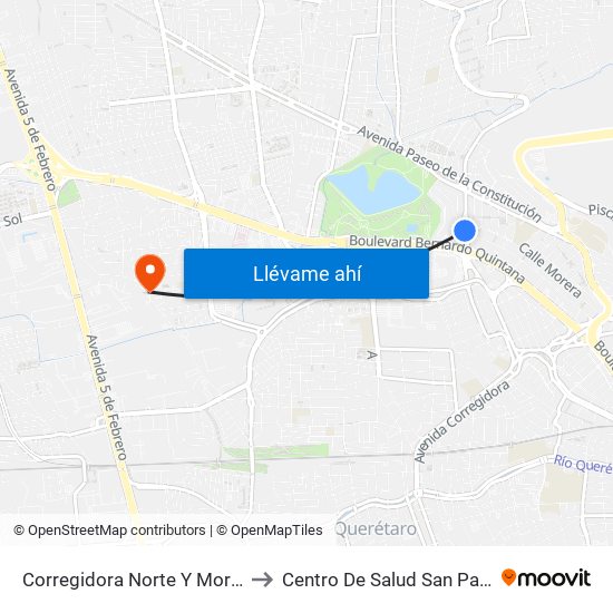 Corregidora Norte Y Morera to Centro De Salud San Pablo map