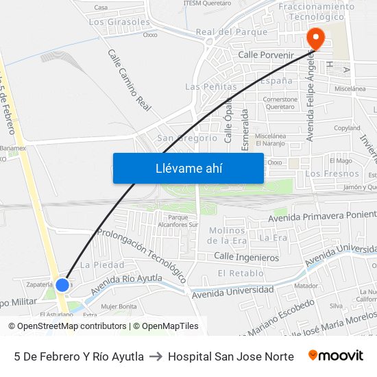 5 De Febrero Y Río Ayutla to Hospital San Jose Norte map