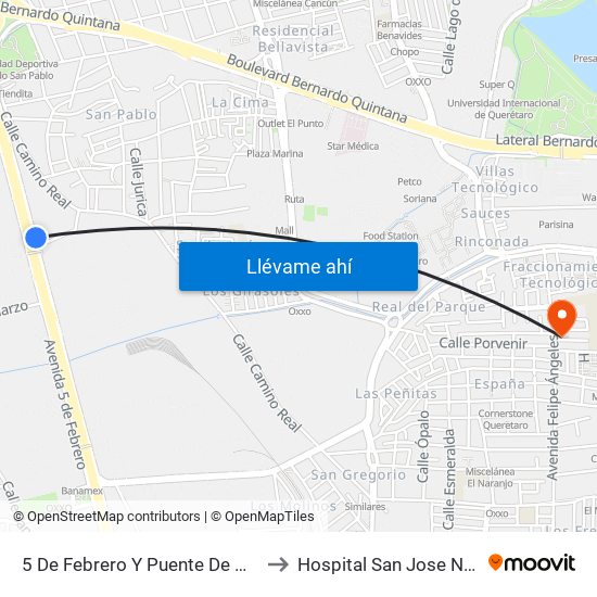 5 De Febrero Y Puente De Mabe to Hospital San Jose Norte map