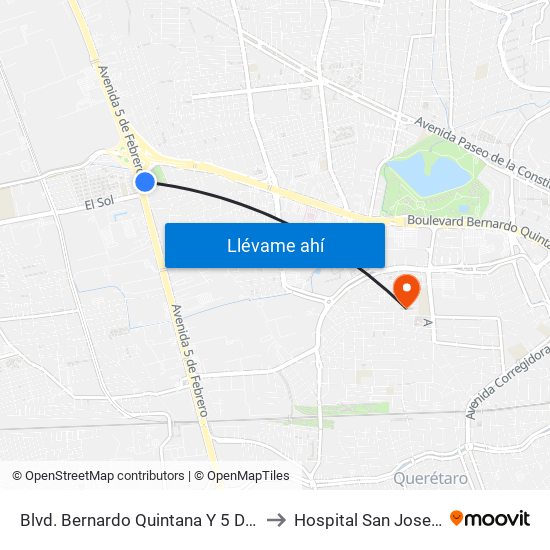 Blvd. Bernardo Quintana Y 5 De Febrero to Hospital San Jose Norte map