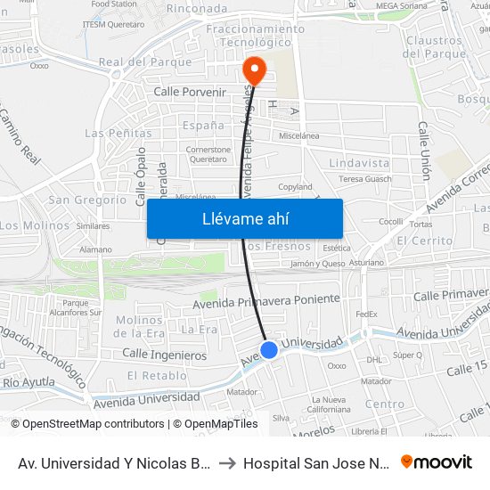 Av. Universidad Y Nicolas Bravo to Hospital San Jose Norte map