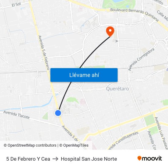 5 De Febrero Y Cea to Hospital San Jose Norte map