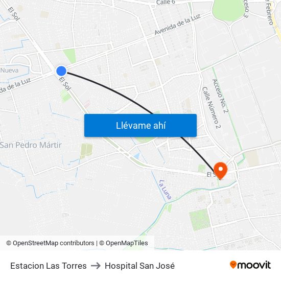 Estacion Las Torres to Hospital San José map