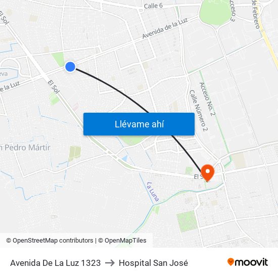 Avenida De La Luz 1323 to Hospital San José map