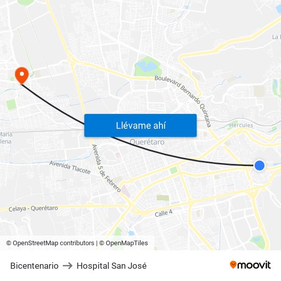 Bicentenario to Hospital San José map