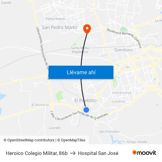 Heroico Colegio Militar, 86b to Hospital San José map