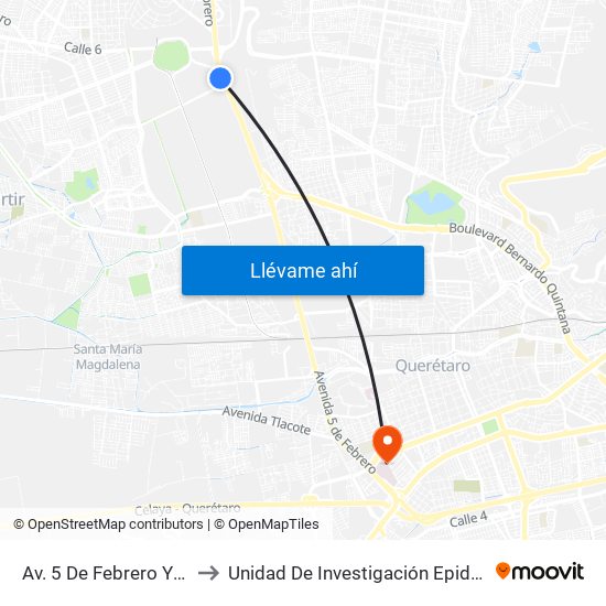 Av. 5 De Febrero Y Corporativo Santander to Unidad De Investigación Epidemiológica Y En Servicios De Salud map