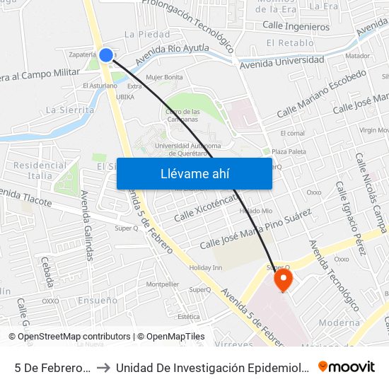 5 De Febrero Y Río Ayutla to Unidad De Investigación Epidemiológica Y En Servicios De Salud map