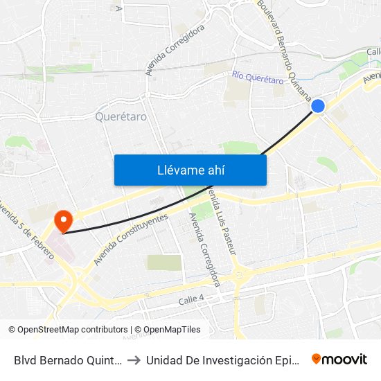 Blvd Bernado Quintana Y Calz De Los Arcos to Unidad De Investigación Epidemiológica Y En Servicios De Salud map