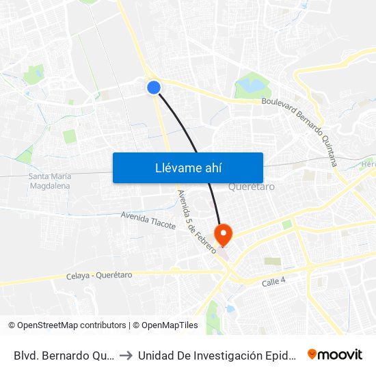 Blvd. Bernardo Quintana Y 5 De Febrero to Unidad De Investigación Epidemiológica Y En Servicios De Salud map