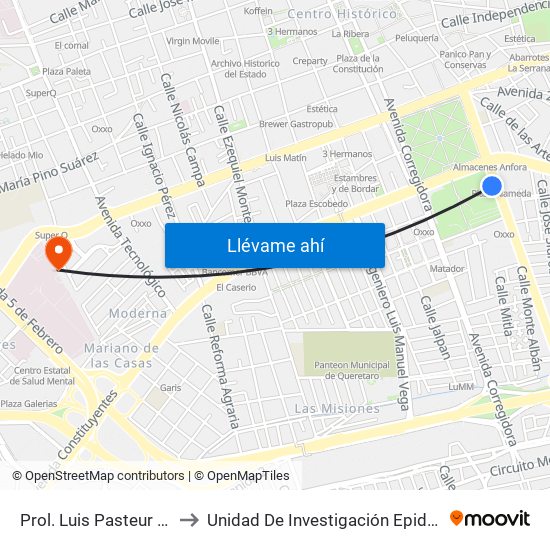 Prol. Luis Pasteur Y Manuel Gomez Morin to Unidad De Investigación Epidemiológica Y En Servicios De Salud map